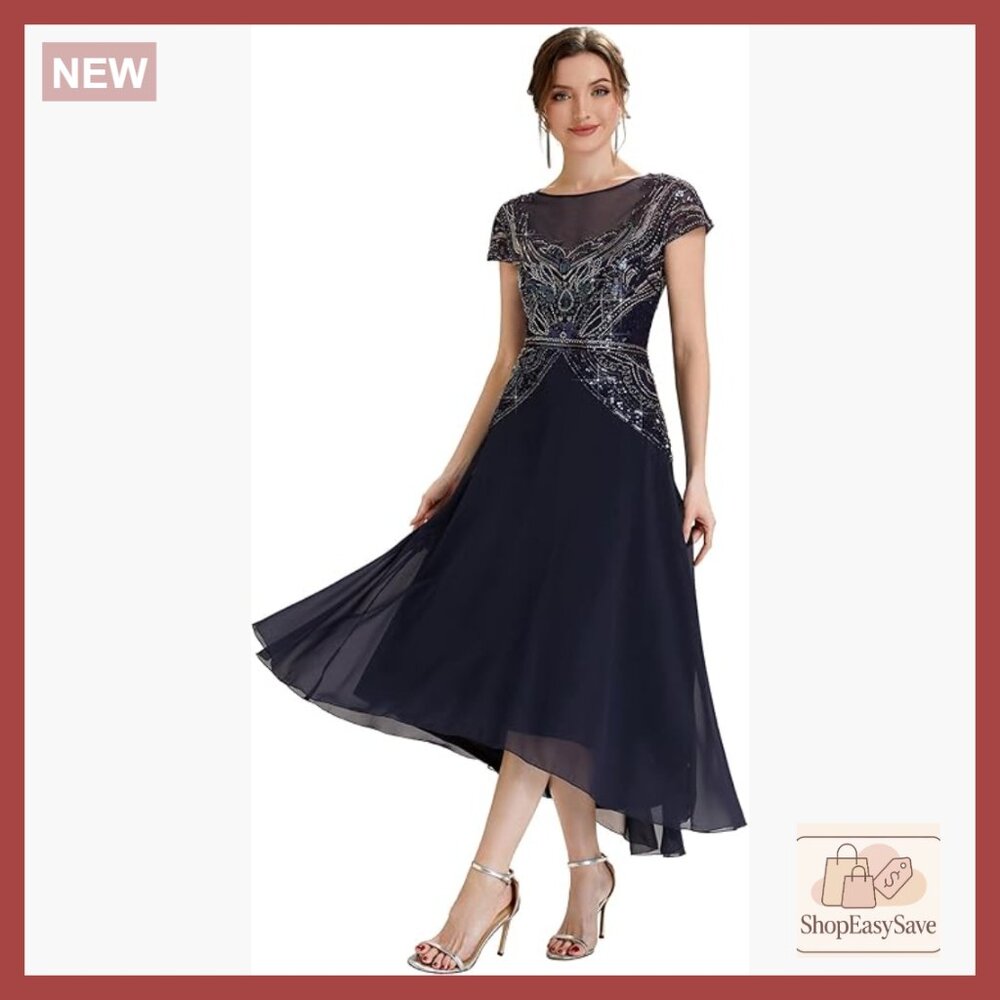 Sequin Embroidered Maxi Formal Dress Crew Neck Short Sleeves Elegant Wedding